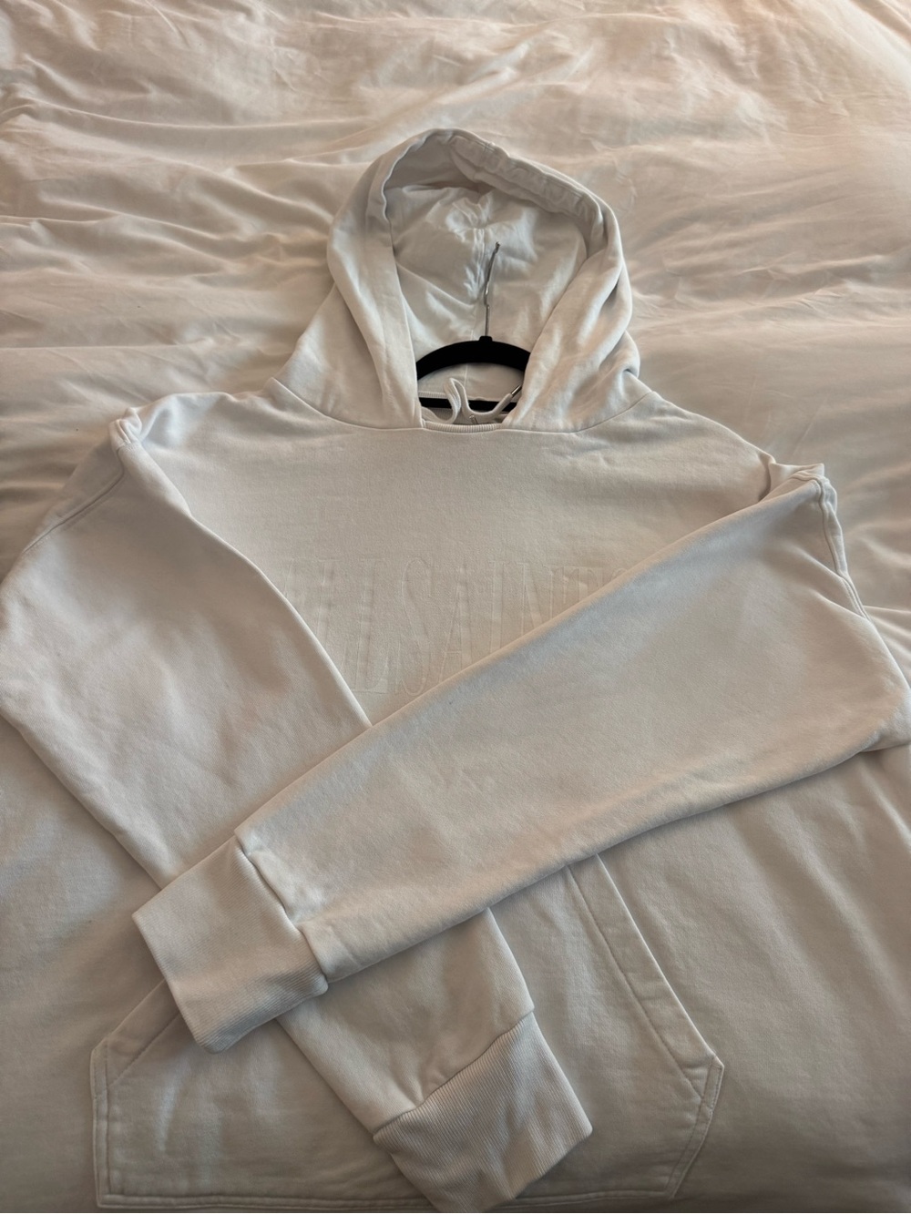 AllSaints oversized monochrome White Pullover Hoodie with Branded Neck Tag - Picture 8 of 12